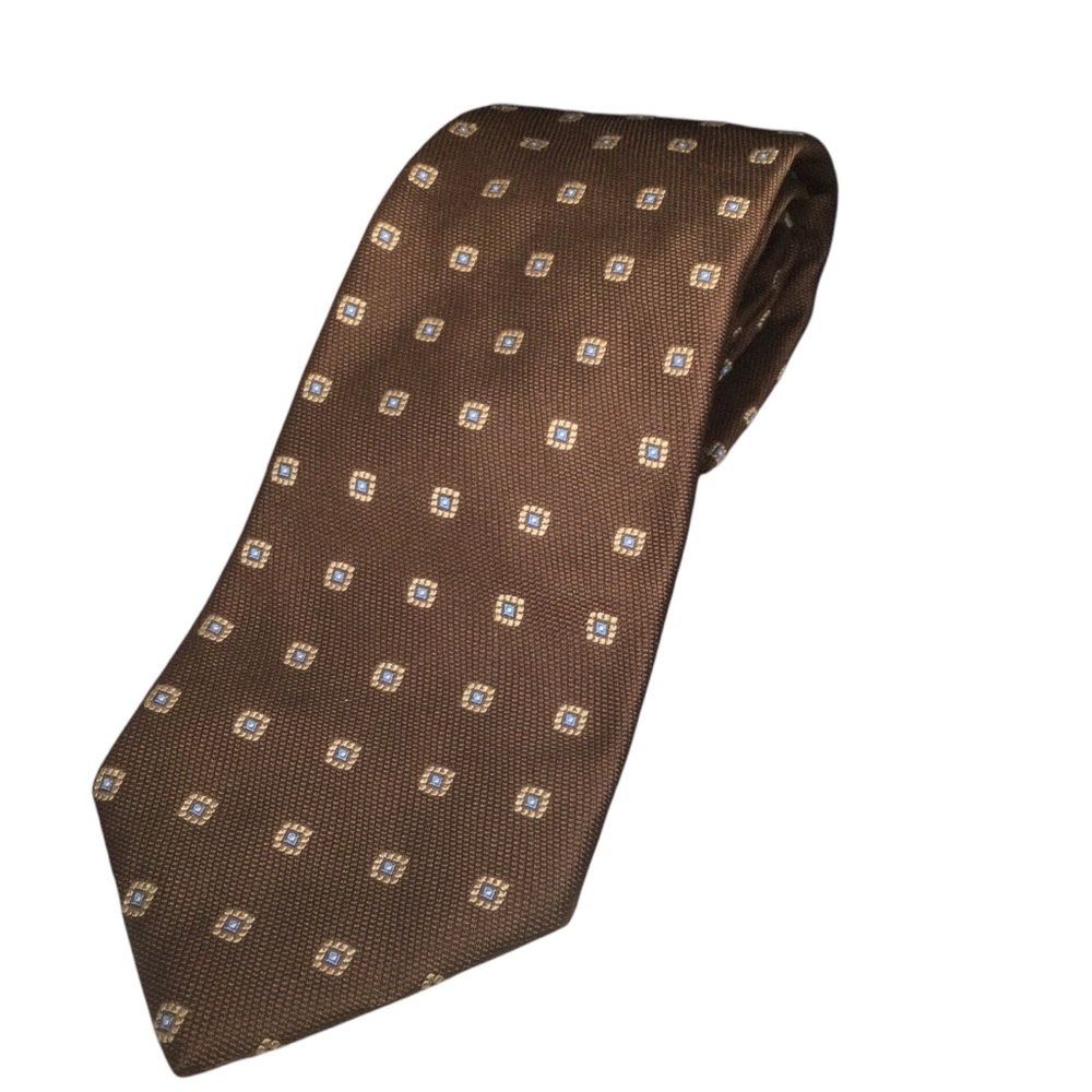 Brooks Brothers Makers & Merchants Brown Checkered Design Silk Necktie